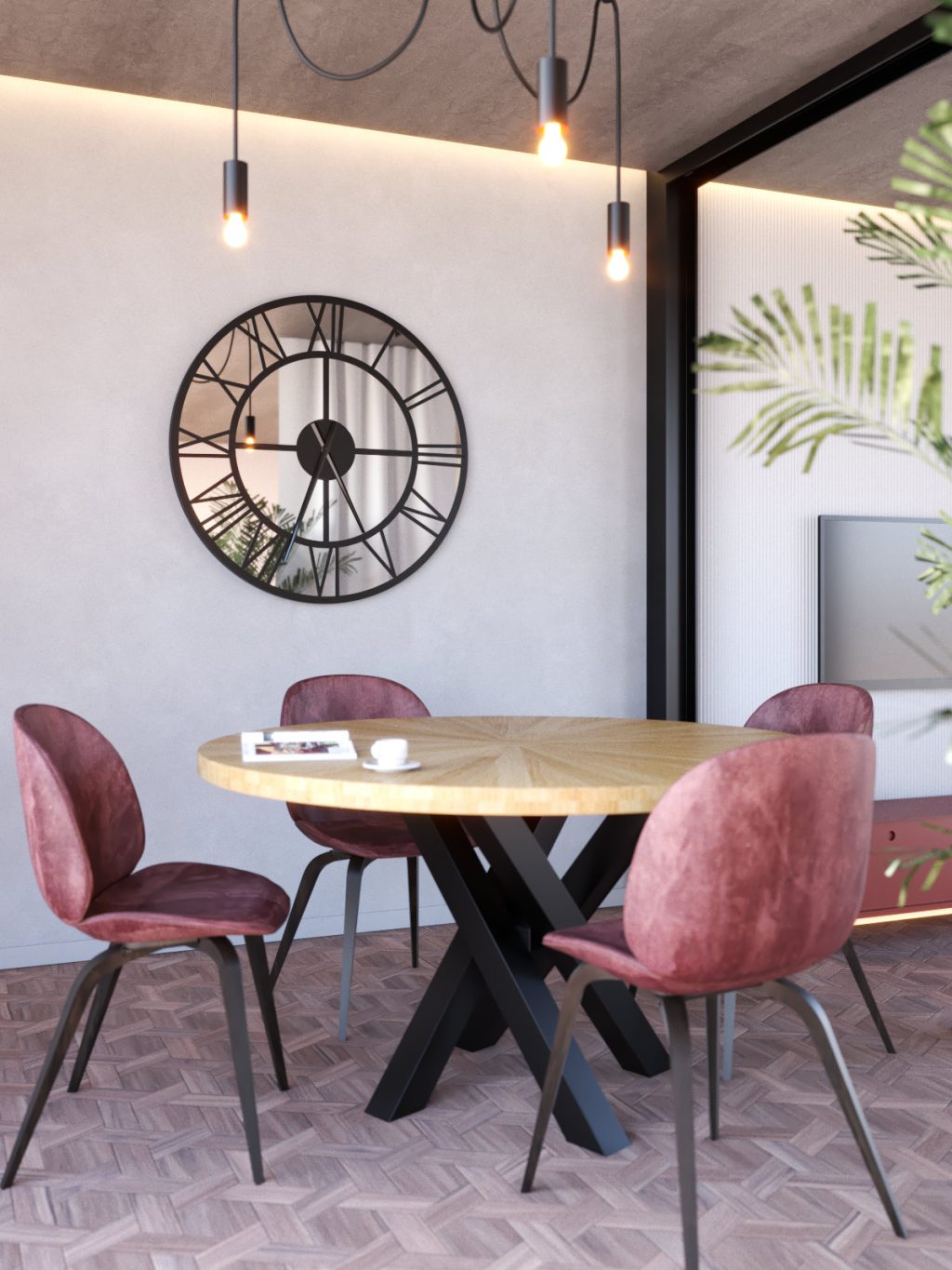 Horloge murale en métal avec miroir Roma Loft 100 cm – Image 2