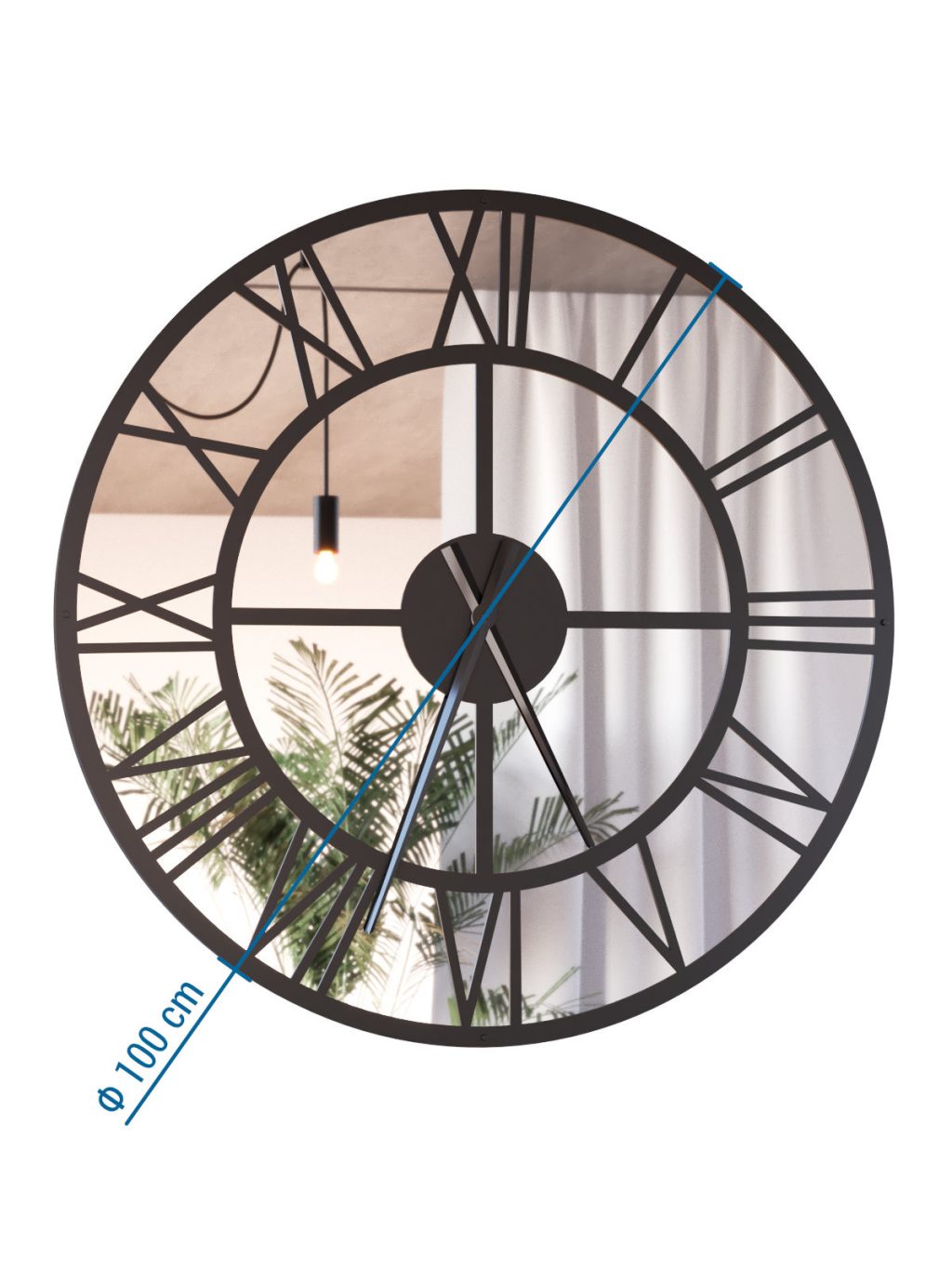 Horloge murale en métal avec miroir Roma Loft 100 cm – Image 3